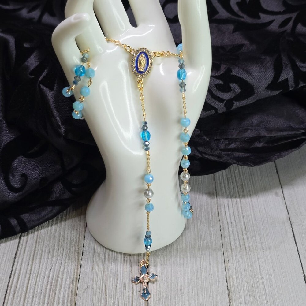 Handcrafted Elegant Ocean Inspired Pale Blue/Deep blue Rosary Christmas Gift